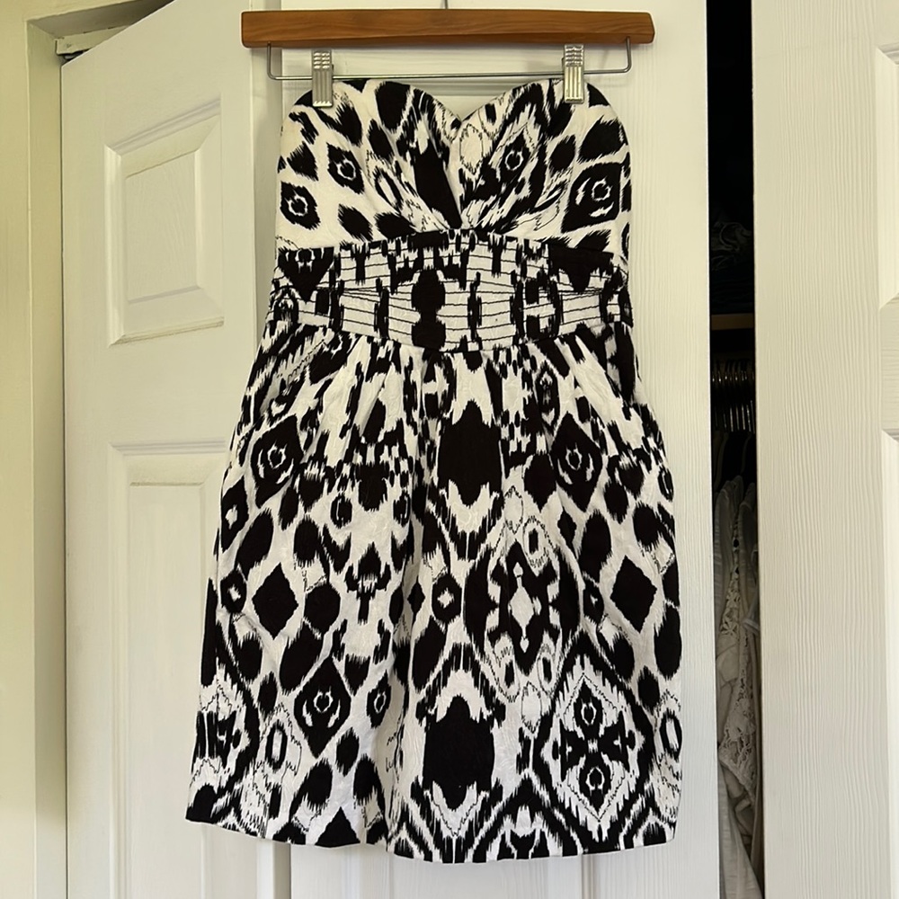 Strapless B & W Ikat Dress